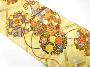 雪輪に蝶・花模様織り出し　振袖用袋帯